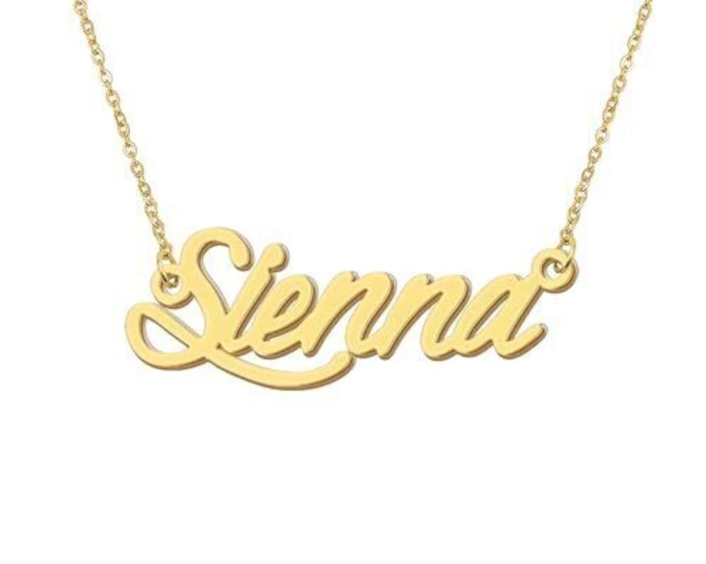 9038 Sienna Name Charm Necklace Stainless Steel 18k Gold Plated Initial